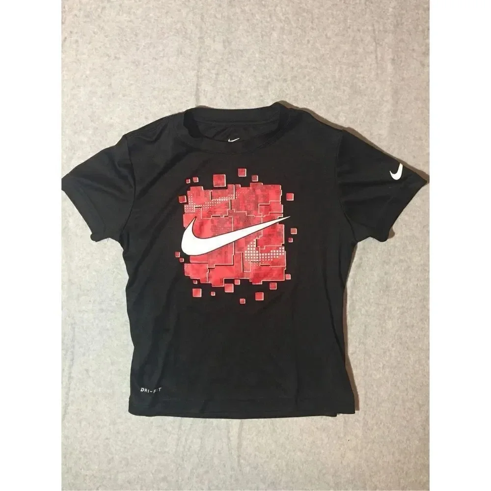 Kids Nike Shirt Size 7 Red Blocky Minecraft Style Gaming Swoosh Athletic Cute